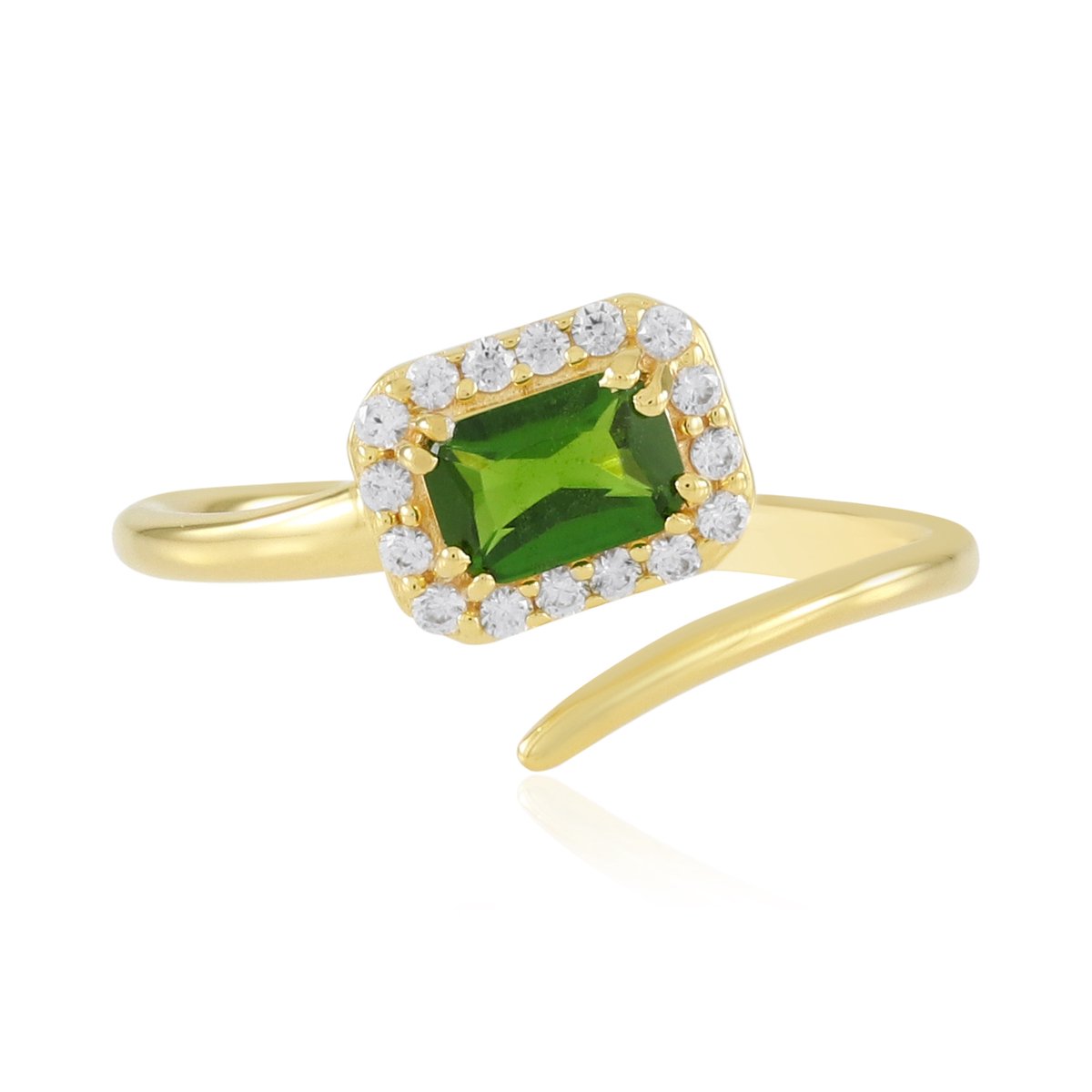 Cavill - Zilveren Ring 925 Sterling met 0,43 ct Russische Diopsied - Verguld - Achthoekige Radiant Groene Edelsteen - Zirkonia - Elegant