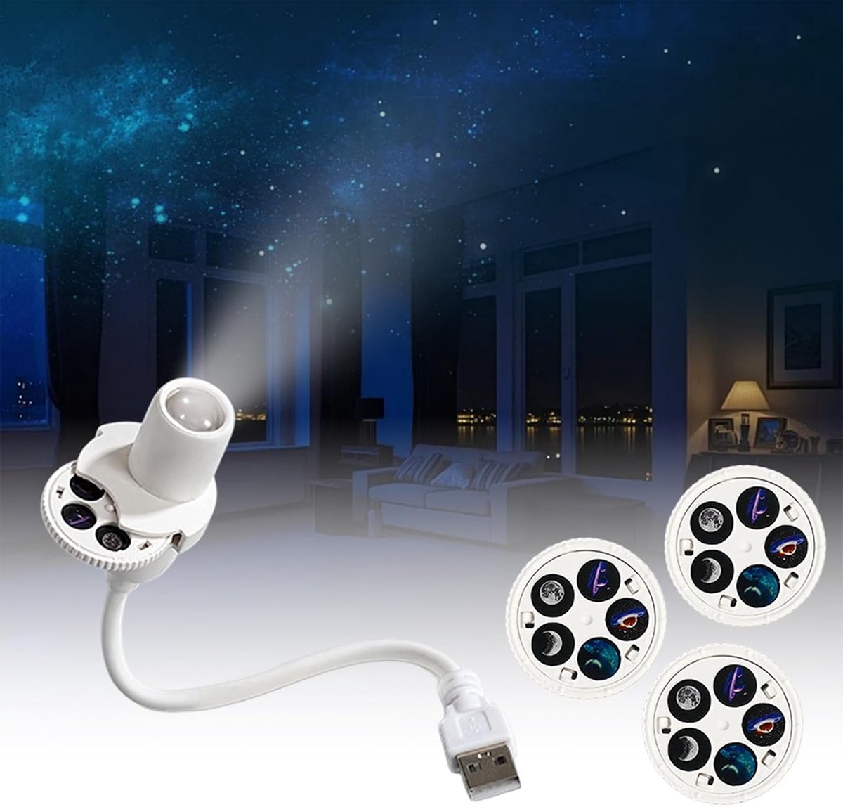 HD Slimme Sterrenprojector - 360° Draaibaar USB - Galaxy & Oceaan Nachtlampje - Plug & Play - voor Slaapkamer Decoratie - 1 Stuk