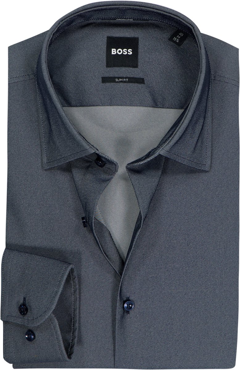 BOSS Hank slim fit overhemd - popeline - donkerblauw - Strijkvriendelijk - Boordmaat: 44 (EU maat: XL)