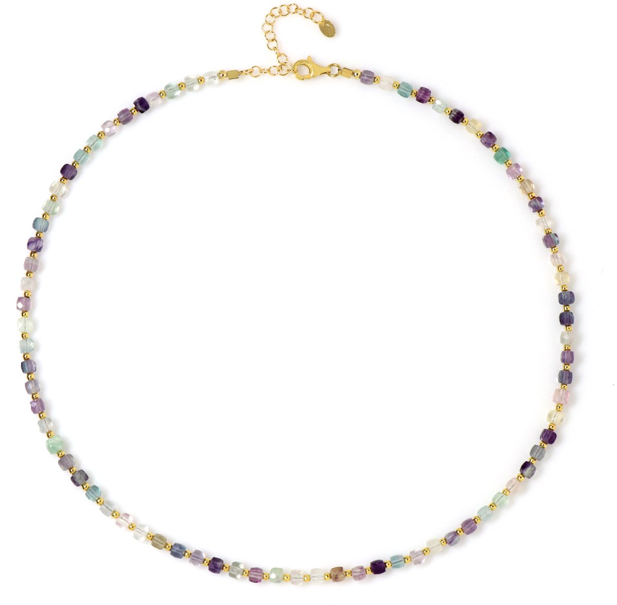 Cavill - Vergulde 925 Sterling Zilveren Halsketting - 37,9 ct Braziliaanse Fluoriet & 7,4 ct Goudkleurige Hematiet - Luxe Verstelbare Dames Ketting