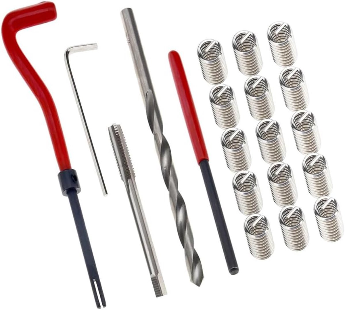 20 stuks schroefdraad reparatieset M10X1.5mm schroefdraad inzetstukken metrische beschadigde schroefdraad reparatie boortap handgereedschapset helicoil inzetgereedschap schroefdraad herstelset