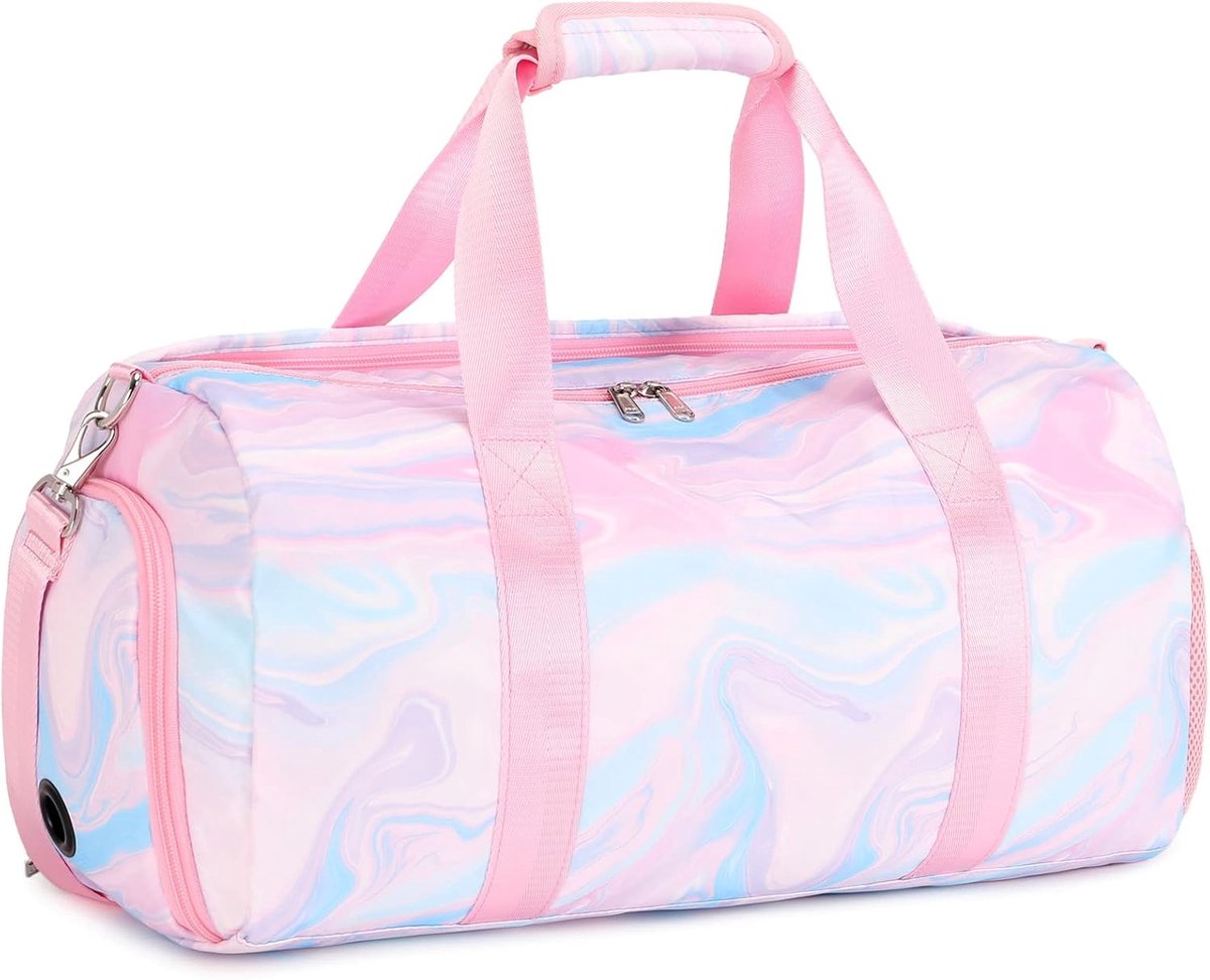 SnelShoppen - Trainingstas Reistas Dames Sporttas Kinderen Meisjes met Schoenenvak, Marmeren Roze, 18 inch, Zwemtas Weekendtas voor Sport en Vrije Tij