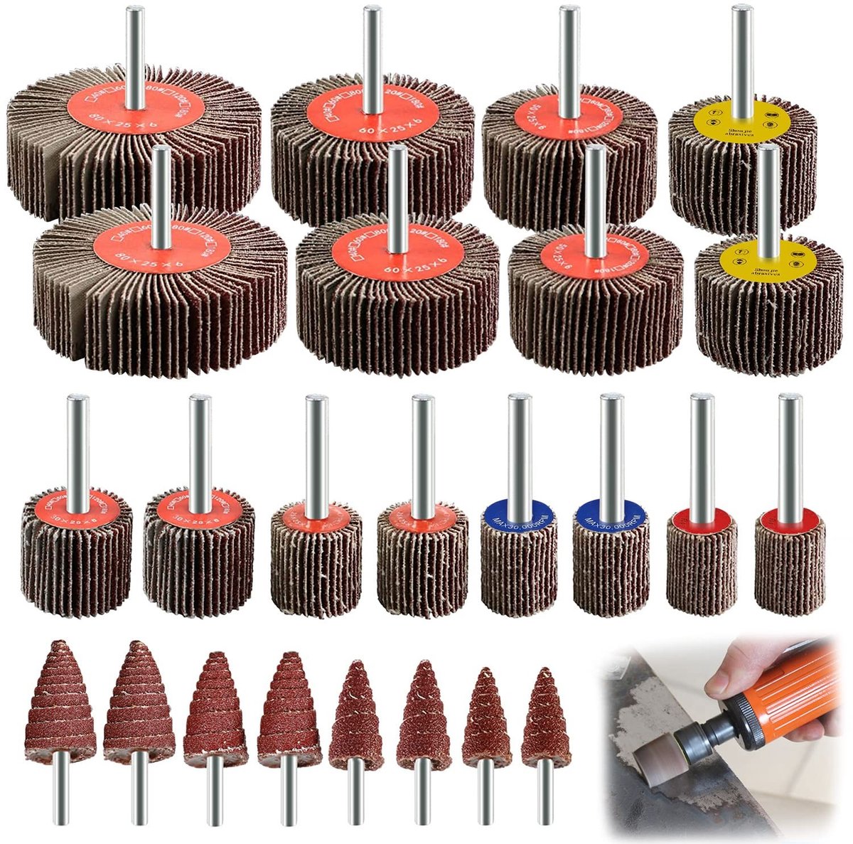 24 stuks lamellenslijperset hout schuur opzetstuk boormachine accuschroevendraaier - korrel 80 polijstschijf schuurpapier - 6 mm schacht - 24 stuks