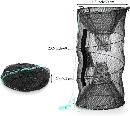 Visval Met Aasvak - Vangnet Viskorf - Vissen Vangen - Opvouwbaar Frame - 30x60cm - Nylon — afbeelding 5
