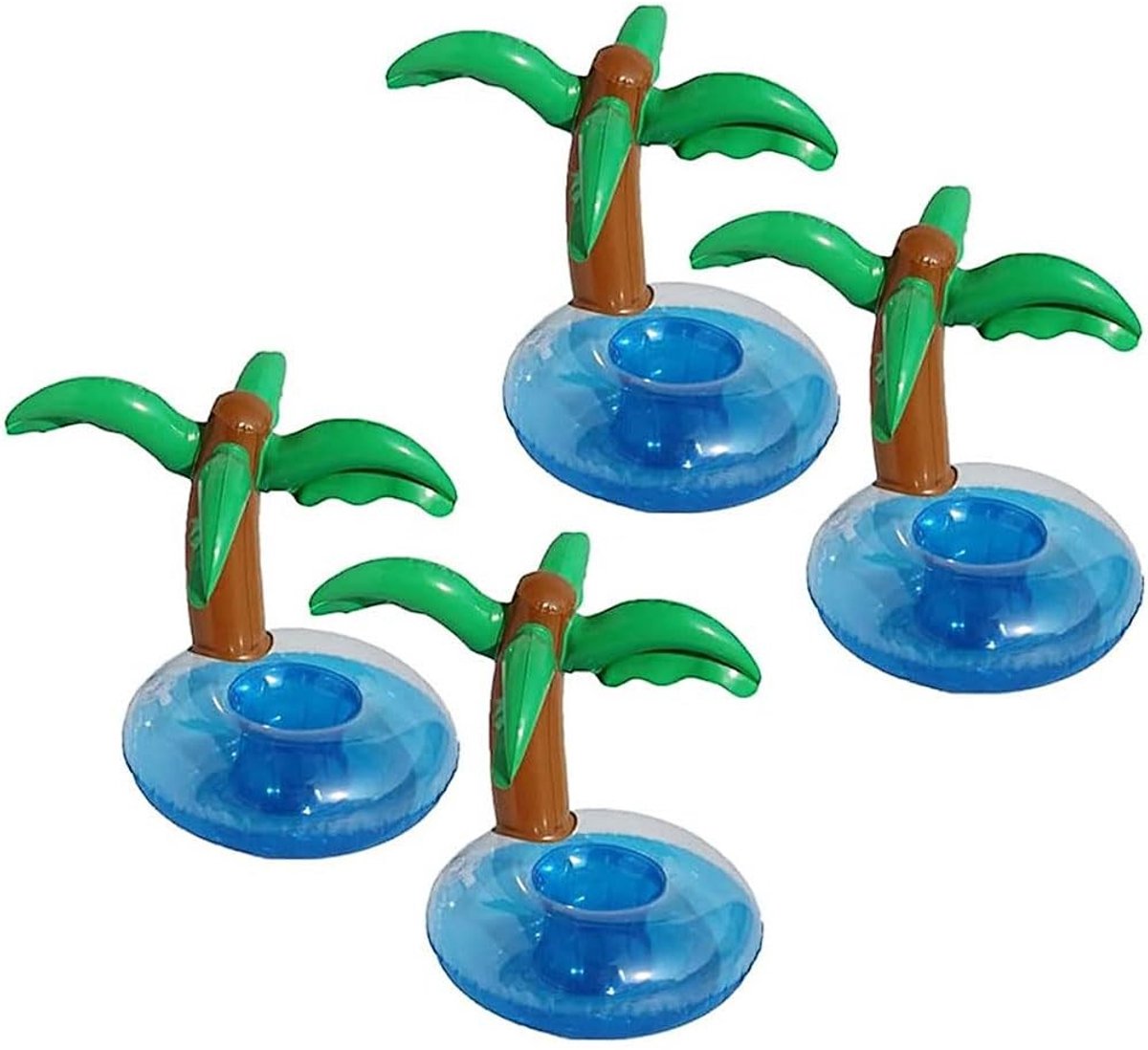 Opblaasbare palm drinkcoasters 4 stuks - kokosnoot ontwerp - geschikt voor strand en zwembad - SnelShoppen