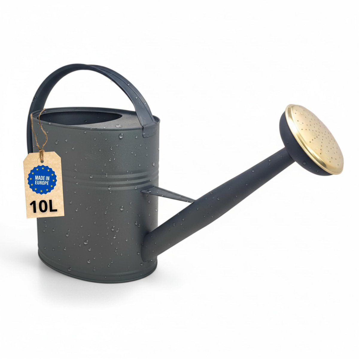 SnelShoppen - Gieter 10 Liter Metaal voor Tuin & Balkon, Hoogwaardige Verzinkt Metalen Gieter met Afneembare Brause, Retro Antraciet met Messing Braus