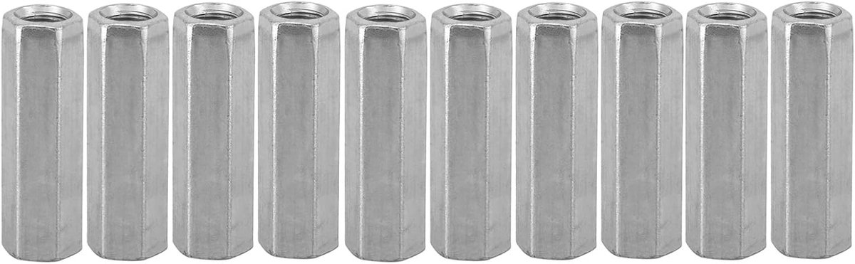 SnelShoppen - M8 Hex Moeren Gegalvaniseerd Set van 10 Stuks voor Draadstangen 40mm - Draadmoeren voor Metalen Constructies en Montagewerkzaamheden