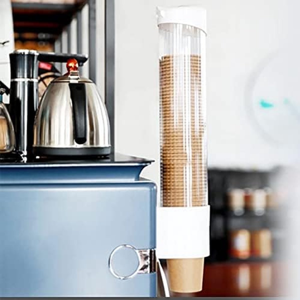 Papieren Beker Dispenser - Bekershouder Opbergbak - Netjes Bewaren - Anti-stof Deksel - 50 Bekers 7.5cm - Wit