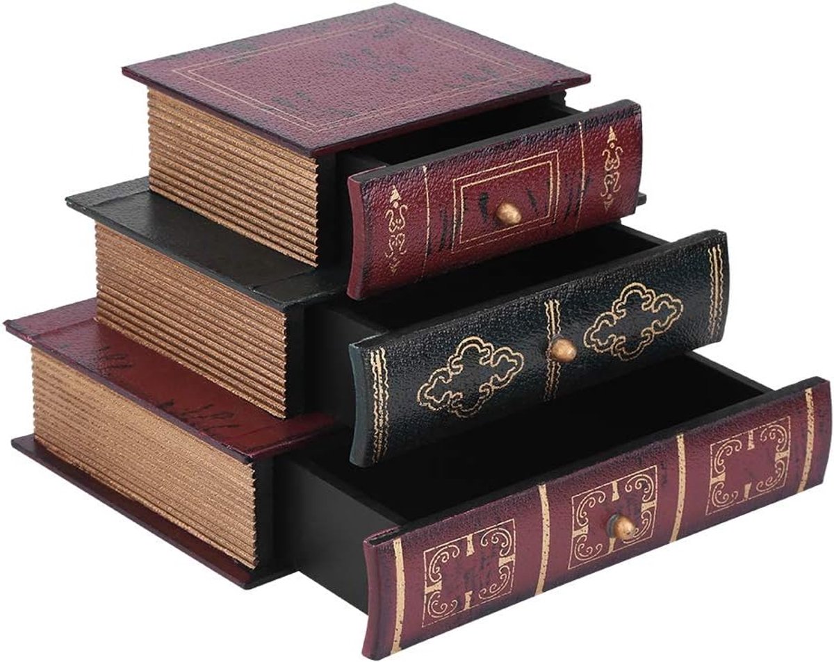 SnelShoppen - Crazy Sales Boekvorm Sieraden Opbergdoos, Modieuze Sieraden Organizer met Drie Lagen, Vintage en Elegante Opbergruimte voor Sieraden, Pe