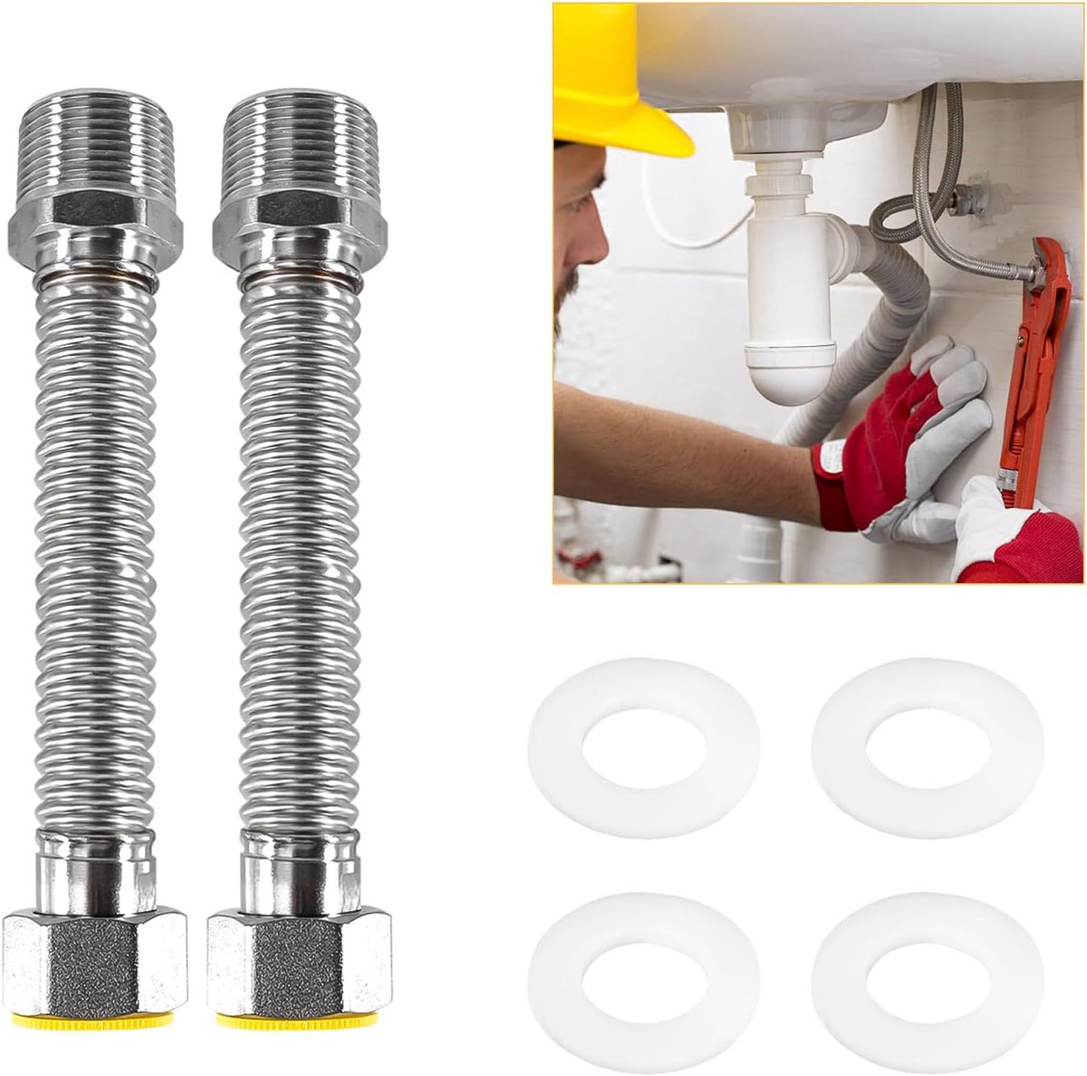 SnelShoppen - 3/4 inch 304 roestvrijstalen gegolfde buis - 20 cm flexibele slang - universele verbindingsbuis voor wateraansluiting, verwarming, ontha