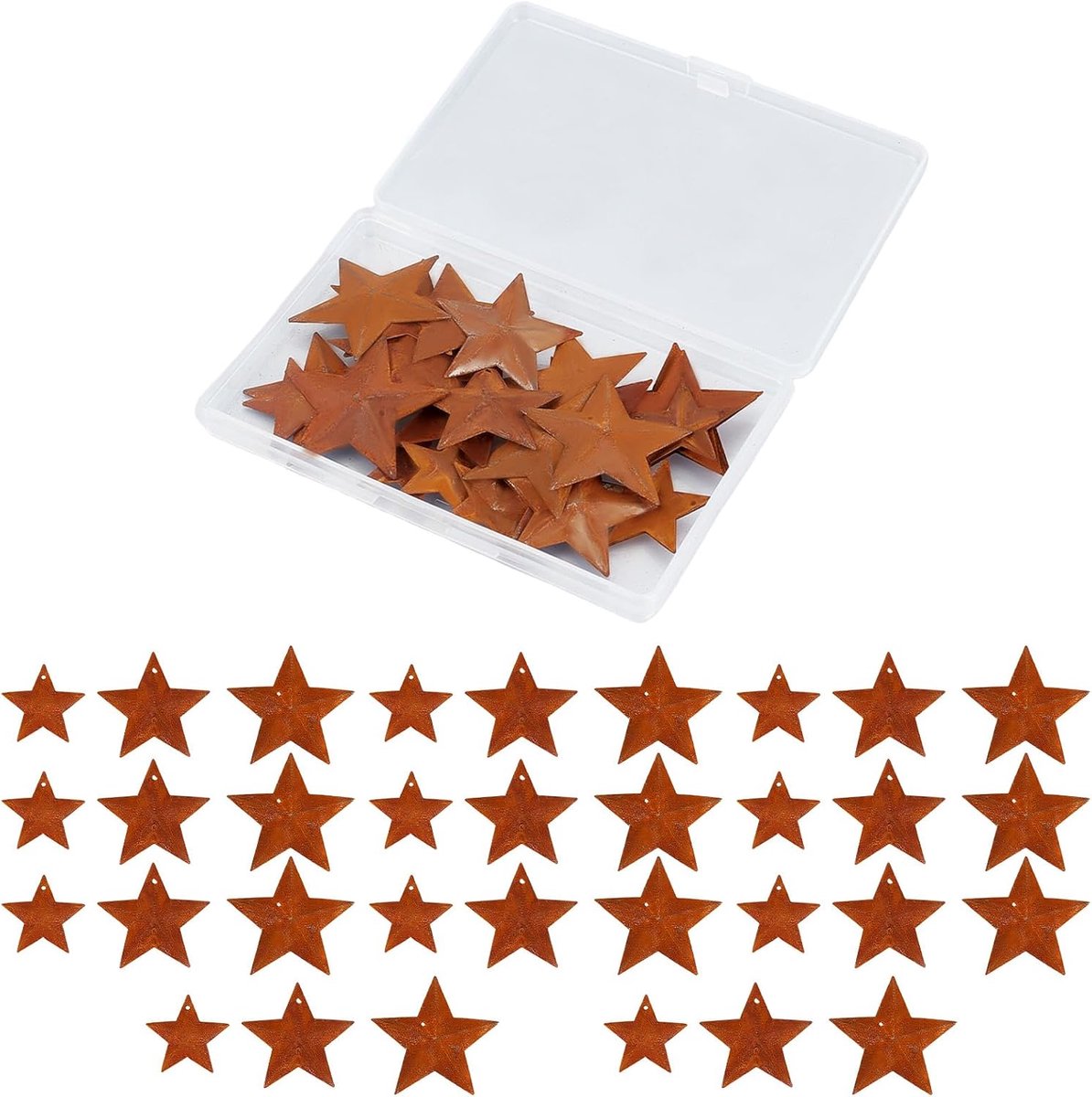 SnelShoppen - 33 Stuks Rustieke Sterren van Roestig Metaal - Mini Sterren voor Knutselwerk - 3 Maten (3,5 / 4,6 / 4,5 cm) - Perfect voor Decoratie Thu