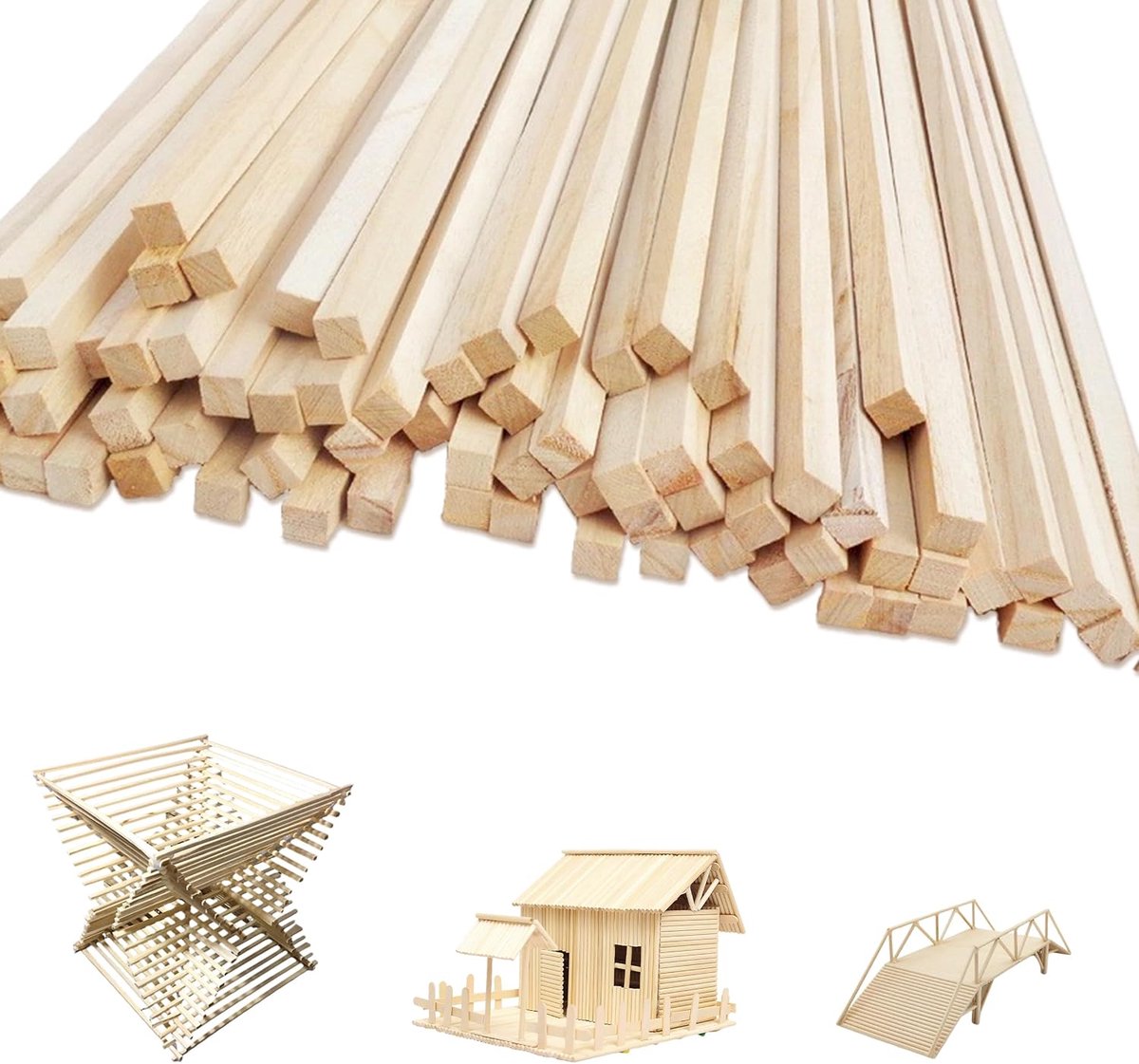 SnelShoppen - Varillas de Madera Cuadradas 120 Piezas - Palitos voor Handwerken 30.5×0.3×0.3 cm - Lichtgewicht en Sterk - Hout voor Bricolage, Maquett