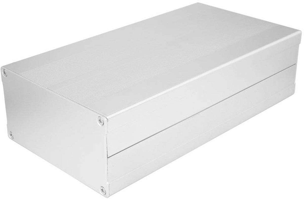 SnelShoppen - Elektronische behuizing DIY circuit projectdoos aluminium koelbox 55 x 106 x 200 mm zilver zand met vlakke plaat