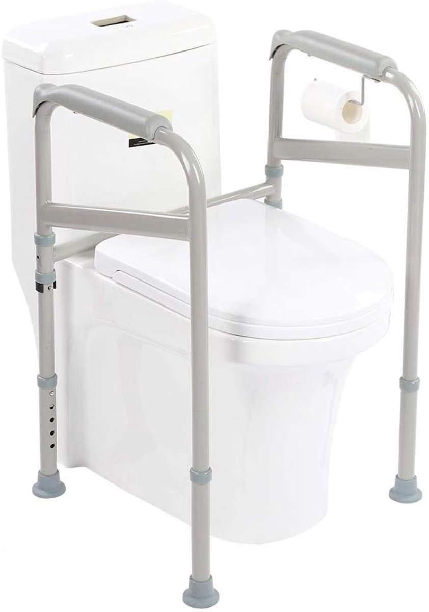 SnelShoppen - Onafhankelijk veiligheidsframe voor toilet met armsteunen, verstelbaar, poedergecoat koolstofstaal, antislip handgrepen, voor ouderen, z