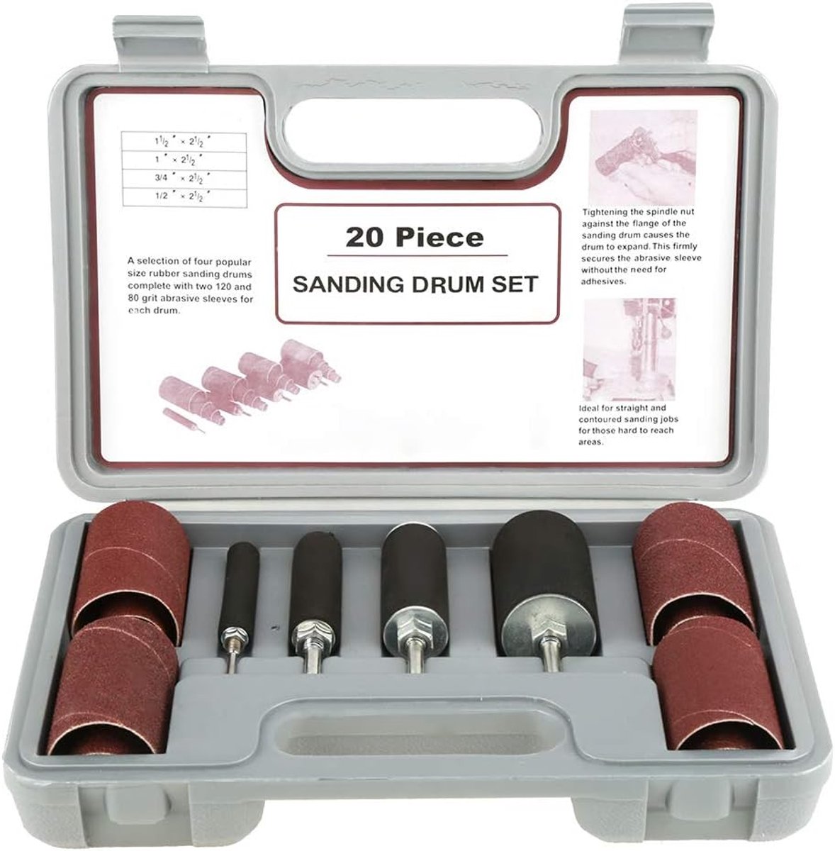 SnelShoppen - 20-delige Power-Drum-Schuurset Zelfexpanderende Kussenspindel Schuurkolom Boor Schuur Gereedschap Kit voor Houtbewerking, Timmerwerk