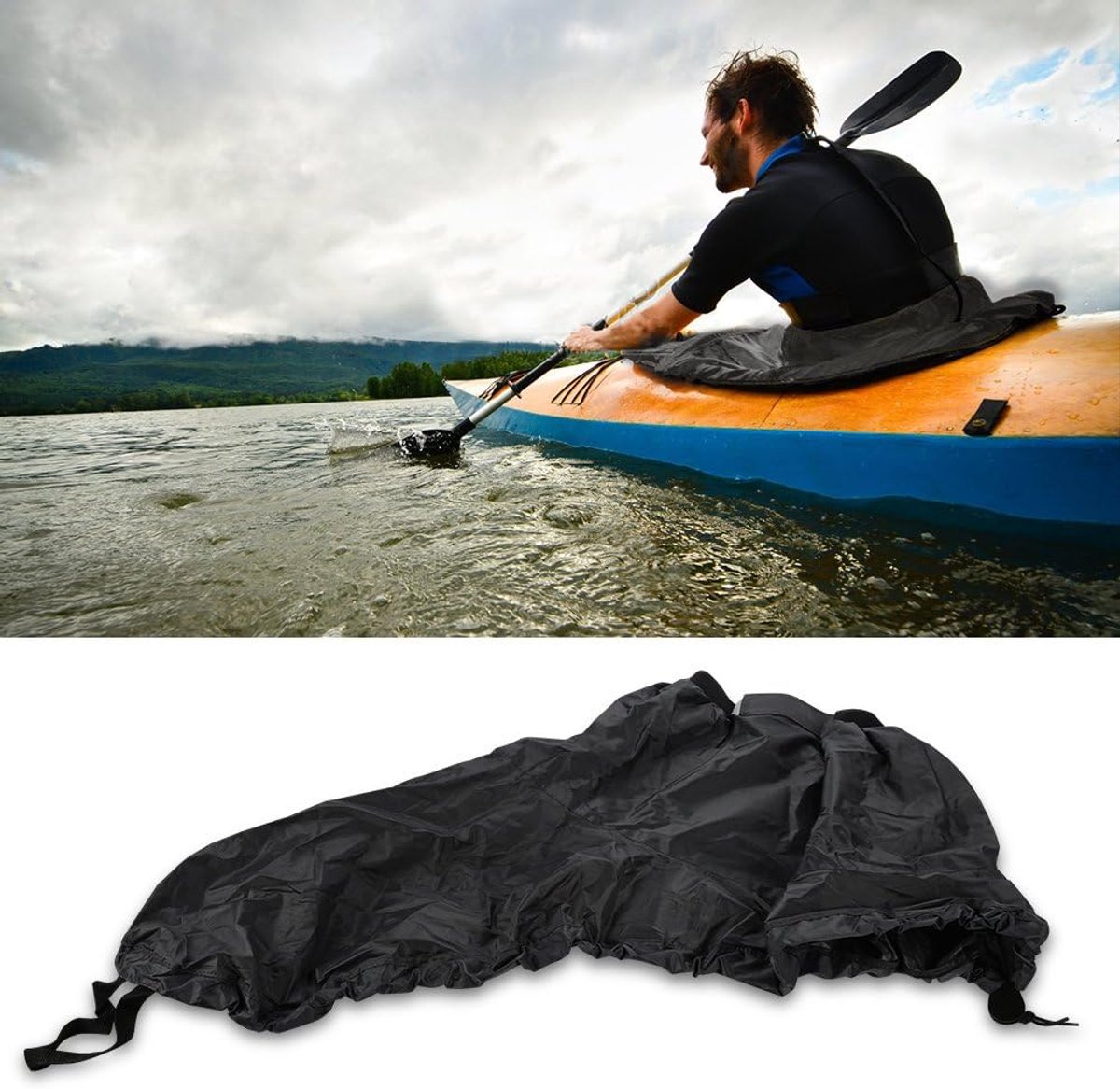 SnelShoppen - Verstelbare Kajak Rok Nylon Waterdichte Spray Rok Kajak Rok Cover Universele Kajak Rok voor Water Sporten - Zwart