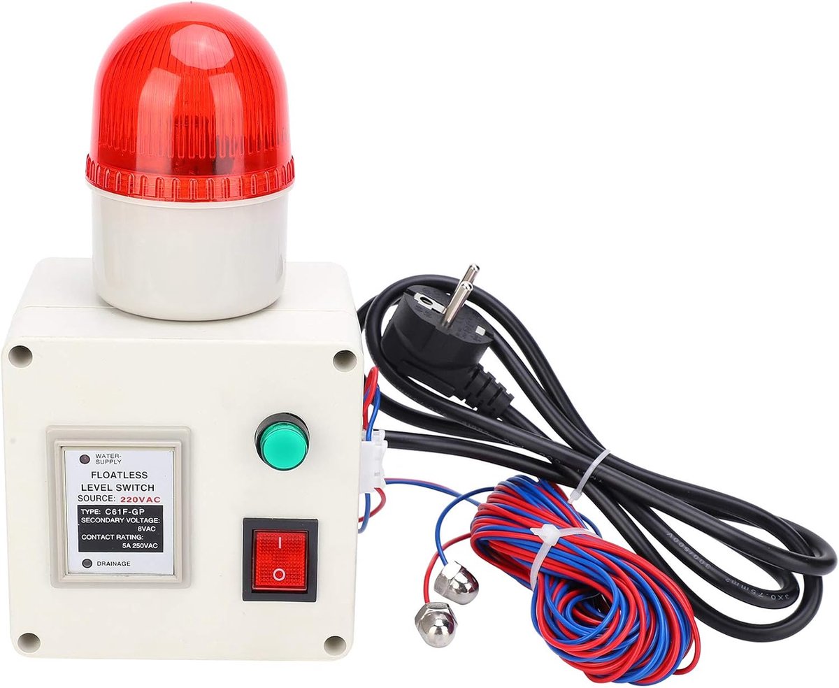 SnelShoppen - Low Liquid Level Sensor Watertekort Alarm Controller 90dB RVS Waterniveau Detector met Stilmodus EU Plug AC220V voor Aquarium, Watertank