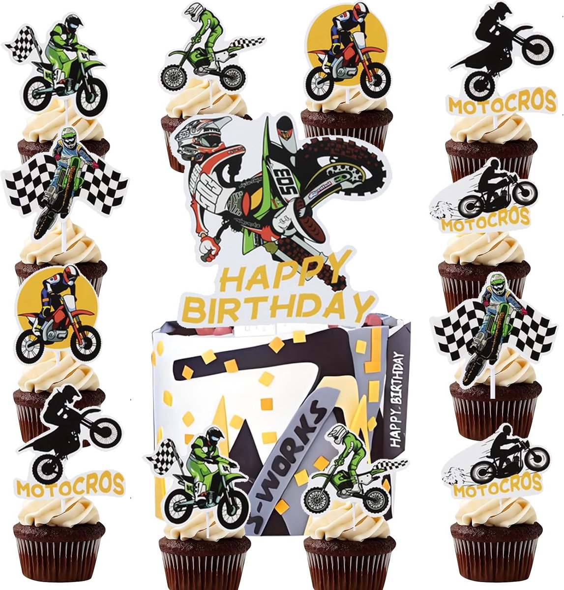 Cupcake toppers voor motorfiets - 13 stuks - papier - feestdecoratie voor verjaardag - ShopVlot