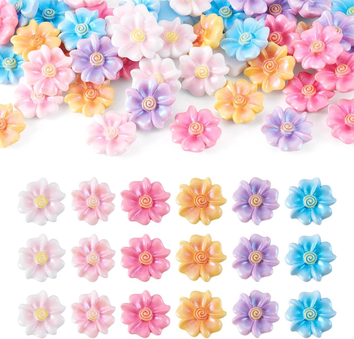 SnelShoppen - 60 Stuks Hars Bloem Cabochons - Kleurrijke 3D Bloem Cabochons voor Scrapbooking, DIY Ambachten, Telefoonhoesjes, Nagels - Hoogwaardige H