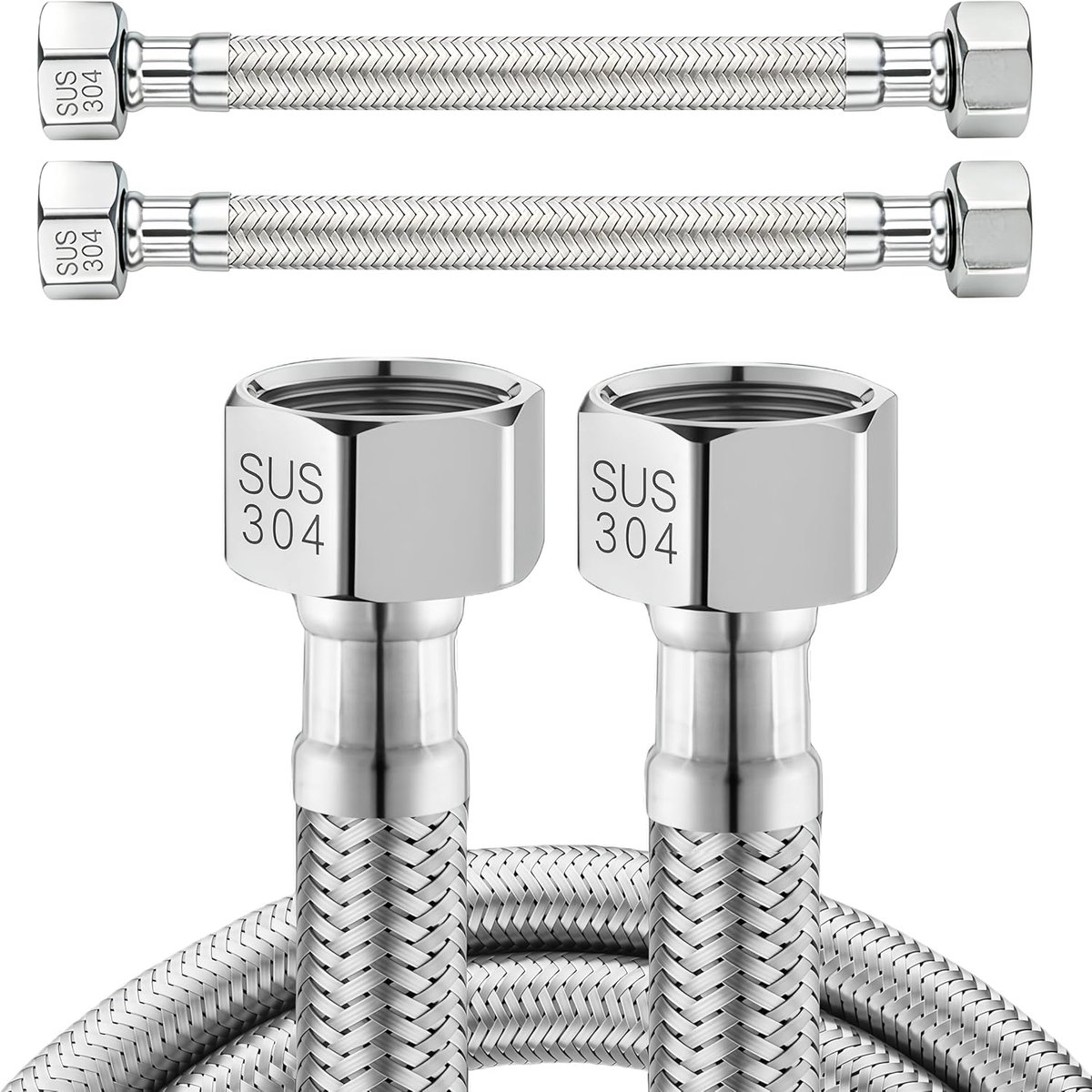 SnelShoppen - RVS Flexibele Slang 3/8" UWM x 3/8" UWM, 30CM, Lekvrije Aansluiting, Duurzaam, 2 Stuks, Ideaal voor Keuken en Badkamer