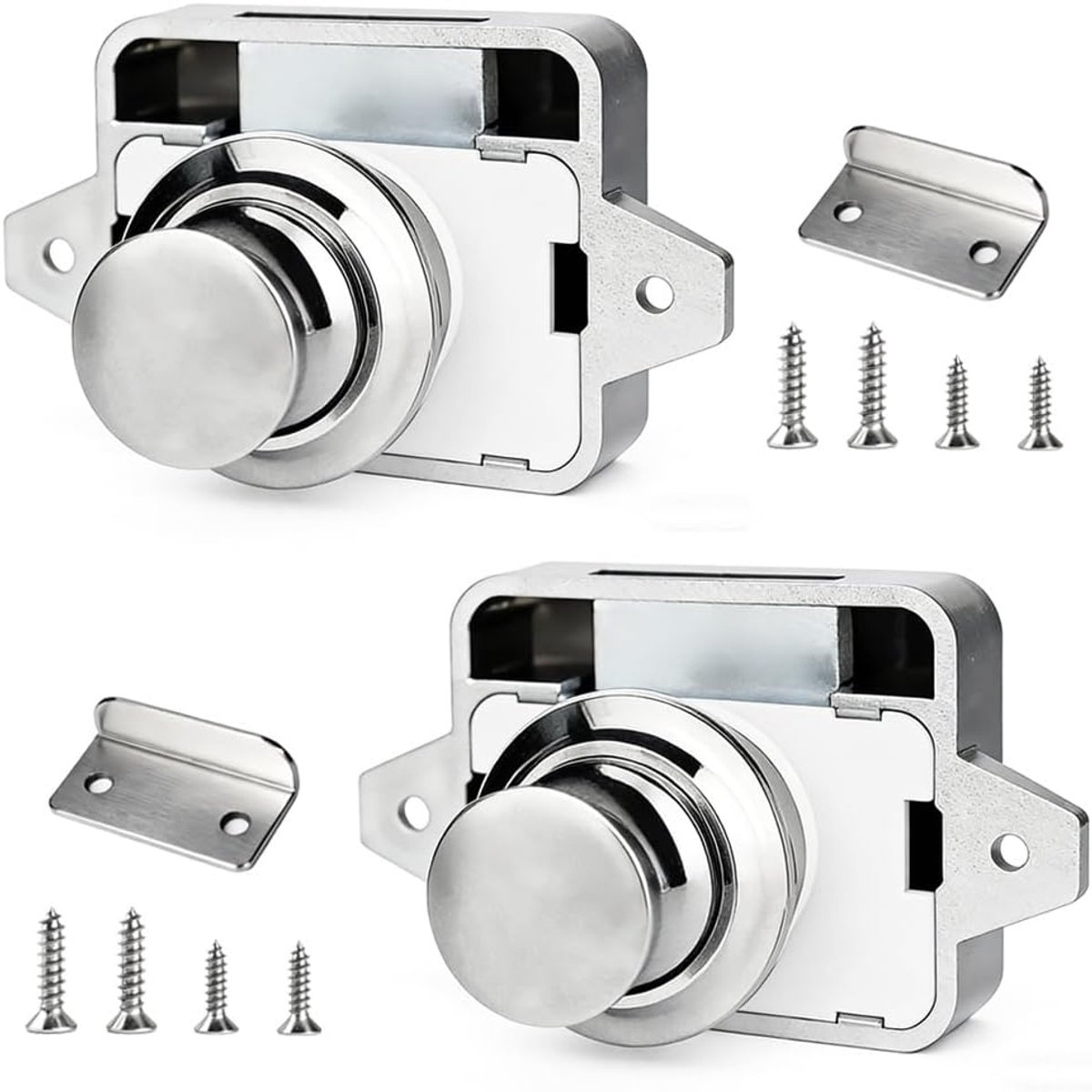 SnelShoppen - 15-18mm Meubelslot, 2 Stuks Drukknop Zonder Sleutel, Kastslot voor Caravan, Kastdeurslot, Boot, Camper, Meubilair (Zilver)
