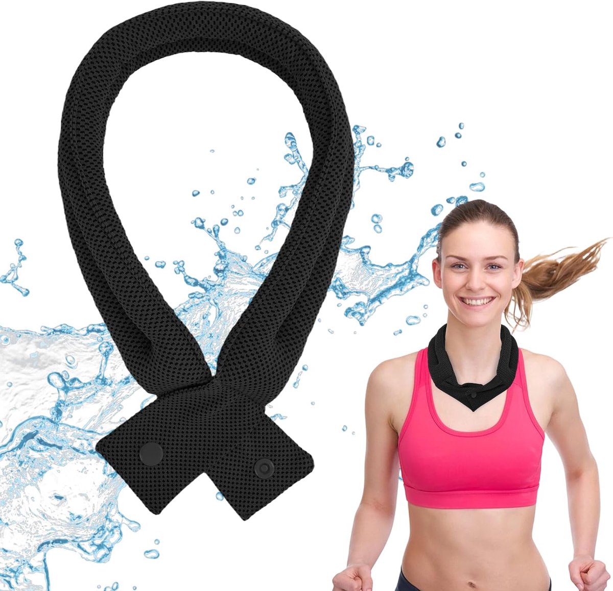 Cooling scarf - zwart - ademend materiaal - ideaal voor zomerse activiteiten - m-winkel