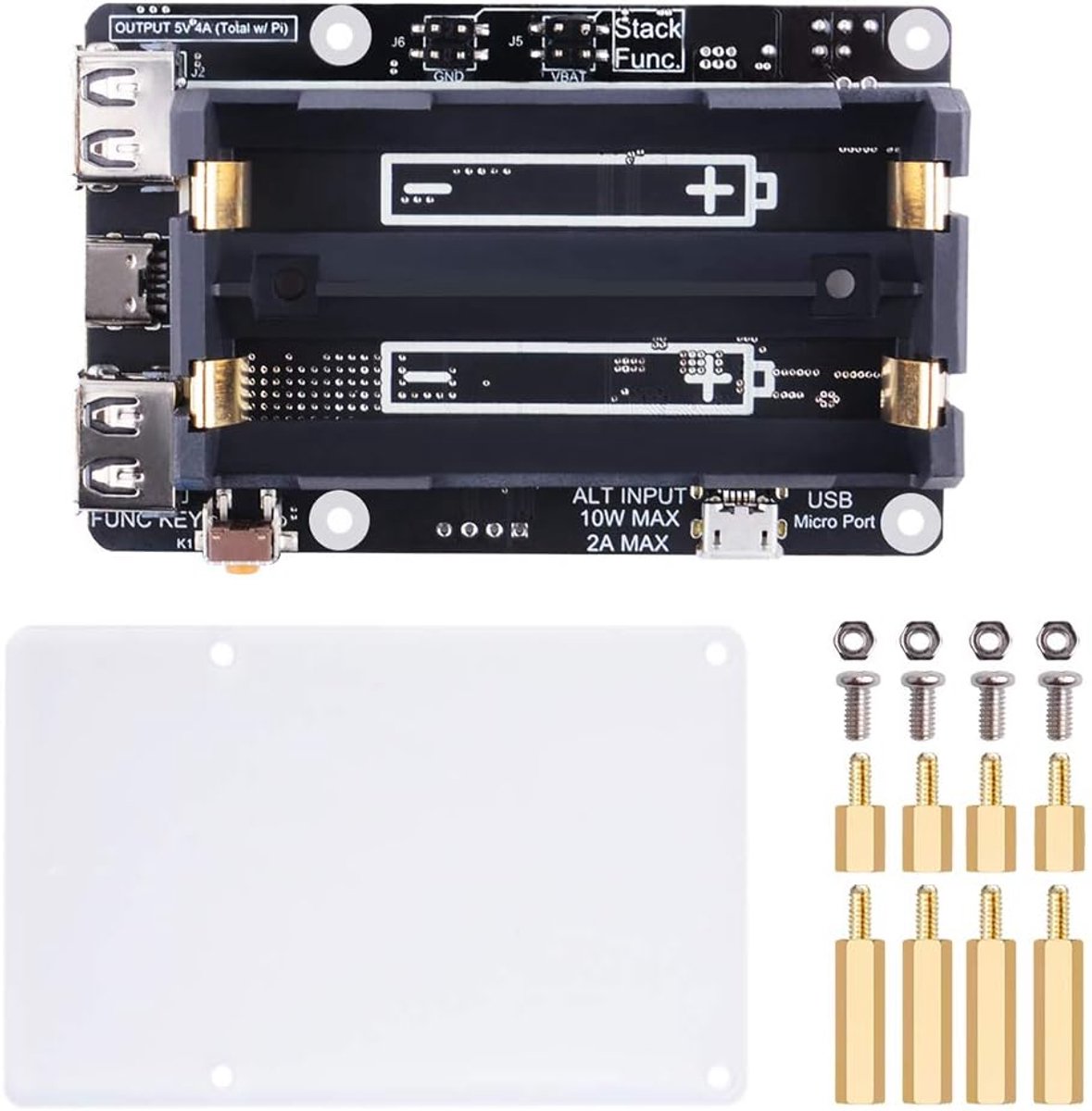 SnelShoppen - Raspberry Pi UPS V5 Voeding Ononderbroken Stroomvoorziening HAT voor Raspberry Pi 4B/3B+/3B/2B/B+, Ondersteunt 18650 Acculader Powerbank