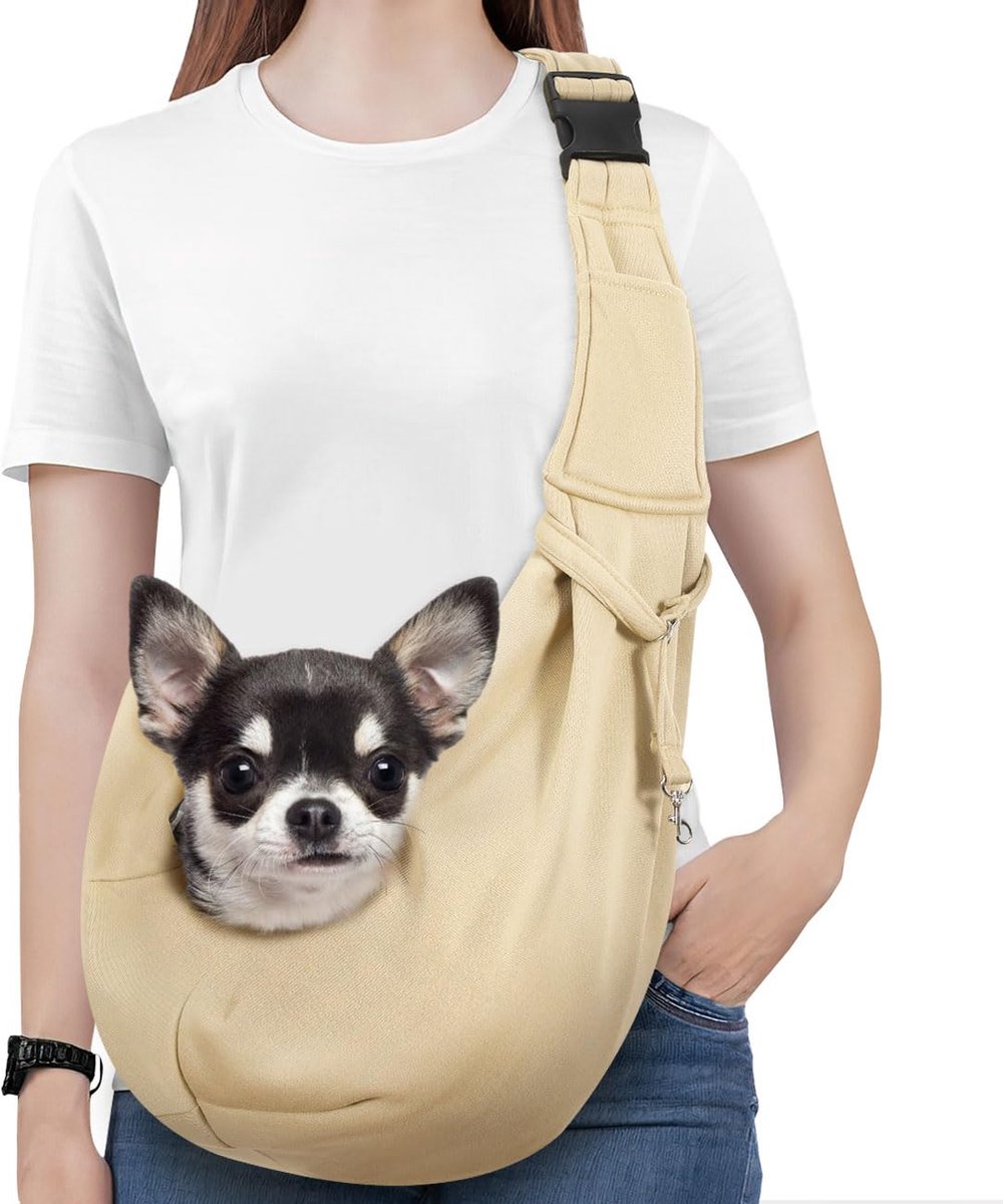 Geweo Honden Draagtas - Hondendraagzak Schoudertas - Verstelbare Draagzak voor Honden & Katten - Draagriem Schoudertas voor Kleine Honden & Katten - Max 7,5 Kg - kaki
