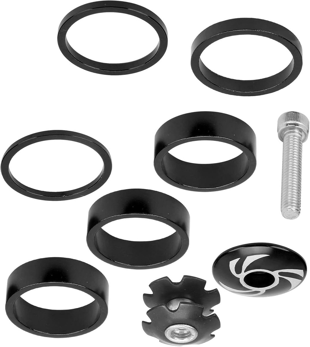 SnelShoppen - Fiets Headset Spacer Set 6 Stuks MTB Stem Spacer Star Nut Bout Verstelbare Hoofdmontage 28.6mm Zwart