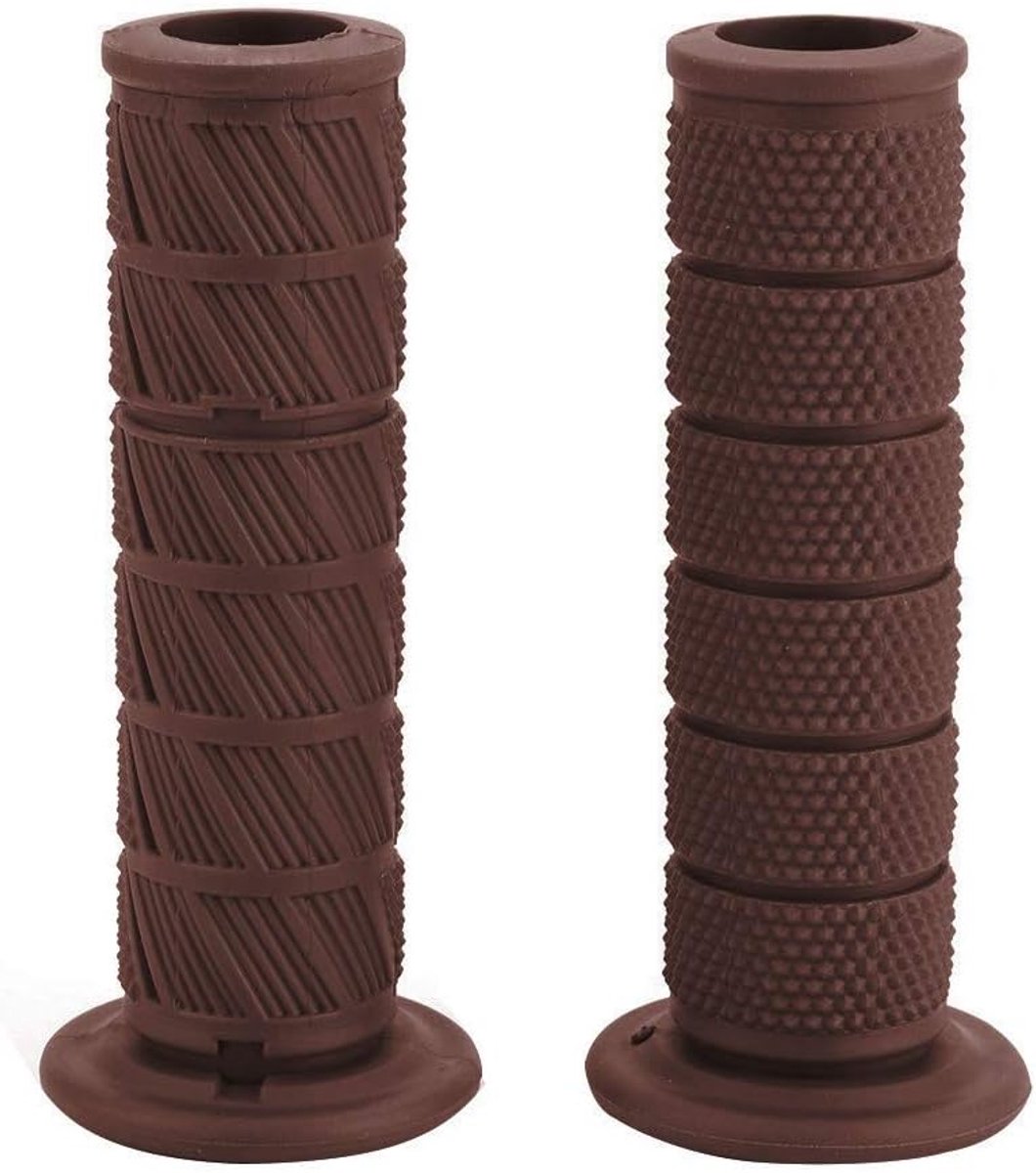 SnelShoppen - 2 Stuks 22mm Universele Vintage Motorfiets Handvatten met Diagonaal Ontwerp - Bruin - Hoogwaardige, Comfortabele en Milieu-vriendelijke