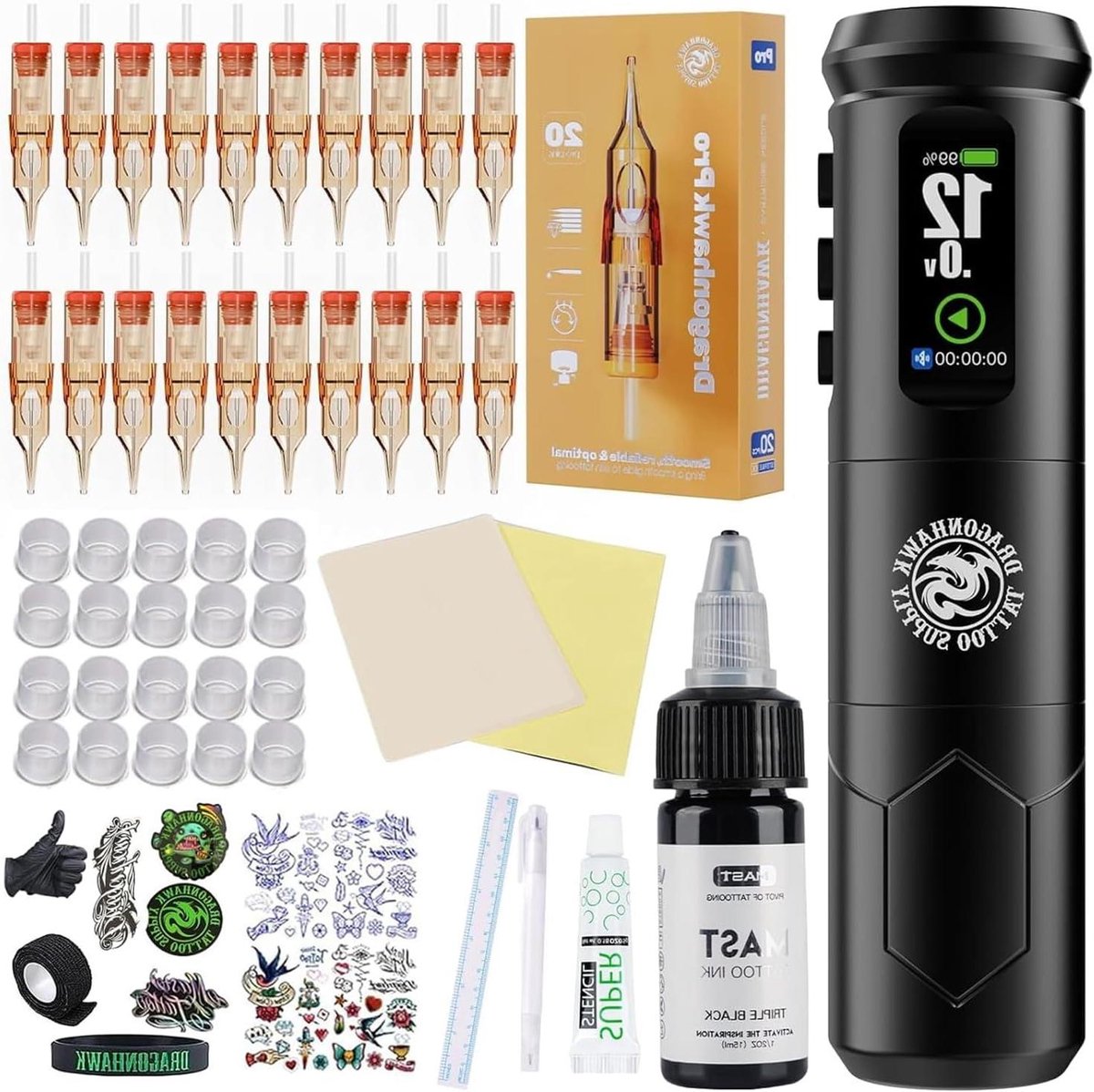 Tattoo Pen Machine - Roterende Pen - Artistieke Huidkunst - Draadloos Ontwerp - 4.0mm Slag - Zwart