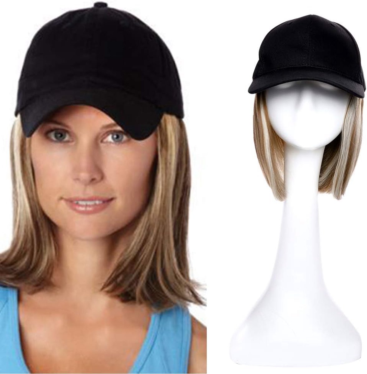 SnelShoppen - SEGO BOB Haarextensions met Baseball Cap Peruk voor Vrouwen - Synthetisch, 20 cm, #85P613, Warmtebestendig, 90 g, Perfect voor Feesten e