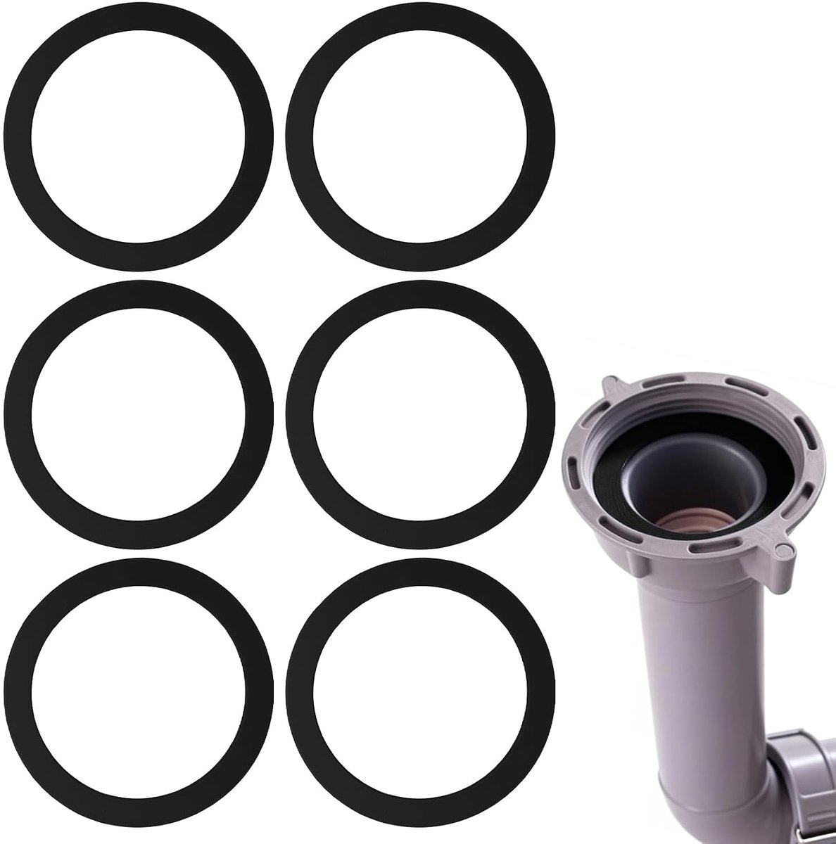 6 Pcs Flat Seal, Sink Drain with OD 44.5mm ID 35.5mm, Sink Stop, Replacement Seal Rubber, Sealing Rings for Drain - ShopVlot