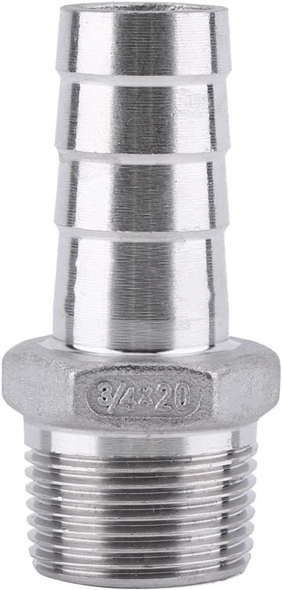 Slangkoppeling Buis - Barb Connector - Leidingen Verbinden - 304 Roestvrij Staal - 3/4 x 20mm - Zilverkleurig