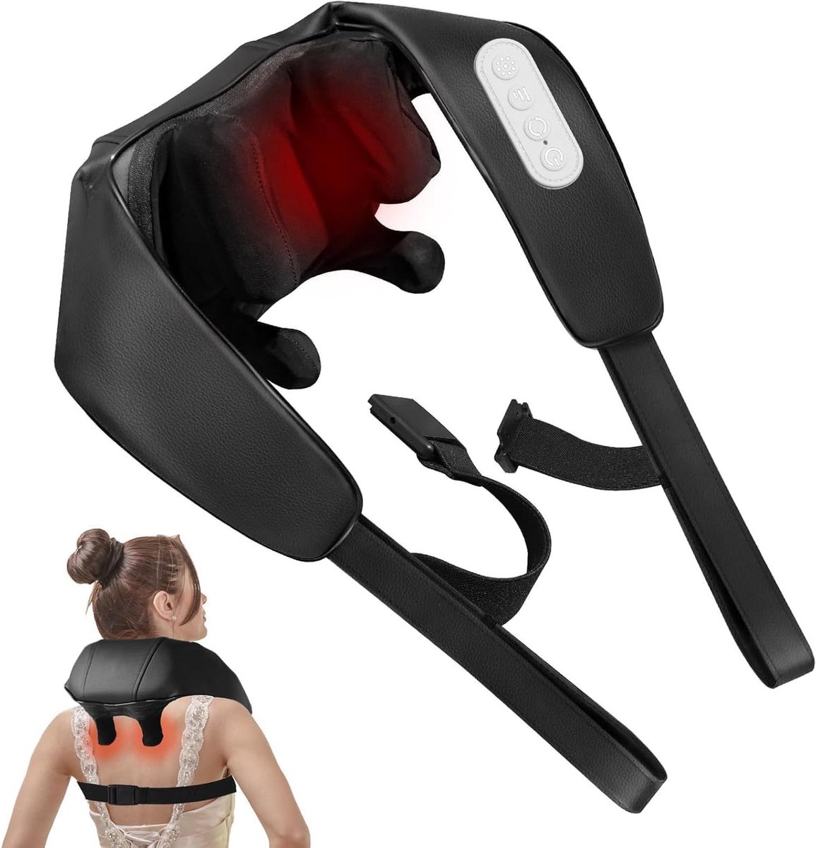 Nekmassageapparaat met warmte - Shiatsu schouderkussen - Spierontspanning thuis - 4D diep weefsel massage - 30 x 15 cm - Zwart