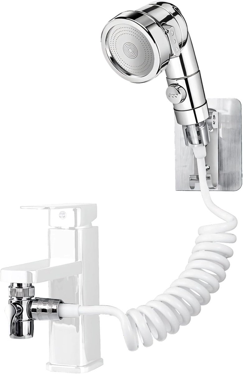 SnelShoppen - Verchroomde Handdouchekop met Instelbare Waterstroom, Flexibele Spiraalslang en Wandmontage - Ideaal voor Haren Wassen en Dierenverzorgi