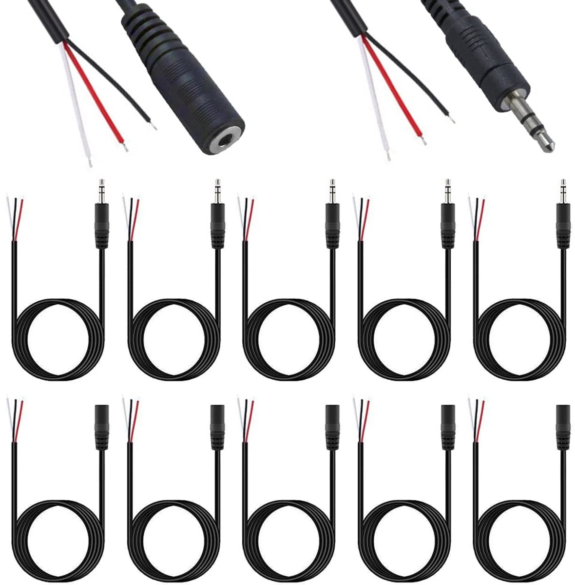 SnelShoppen - 3.5mm Jack naar Draad Open Einde TRS 3 Pool Stereo, Male & Female Plug 1/8" 3.5mm Jack Connector Audio Kabel voor Hoofdtelefoon, Luidspr