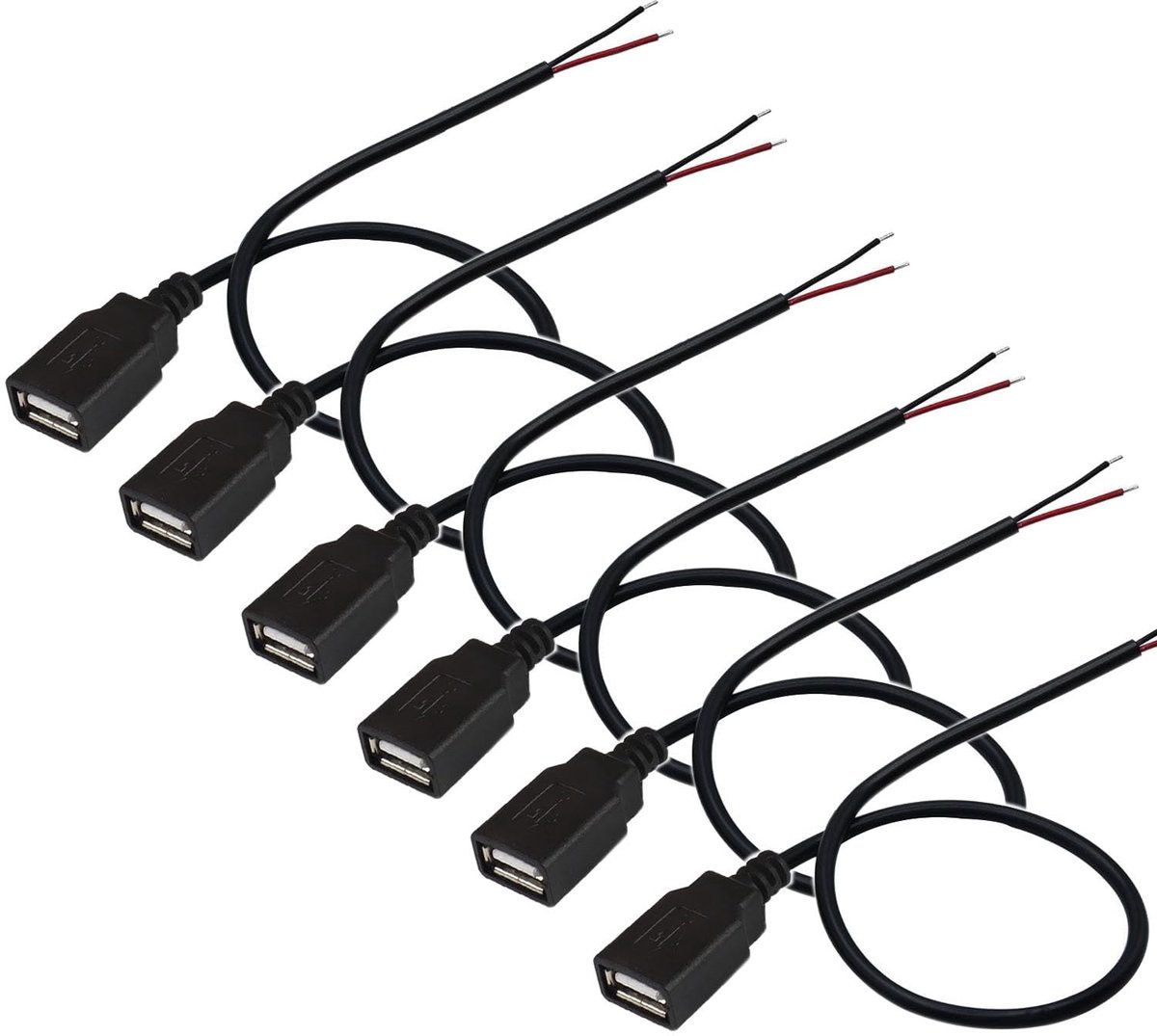 SnelShoppen - Pack van 6 USB Poorten voor Soldeerwerk, USB Stekker, 2-Pins Kabelaansluiting, Pigtail Kabel voor DIY Vervangingen en Reparaties (30cm)