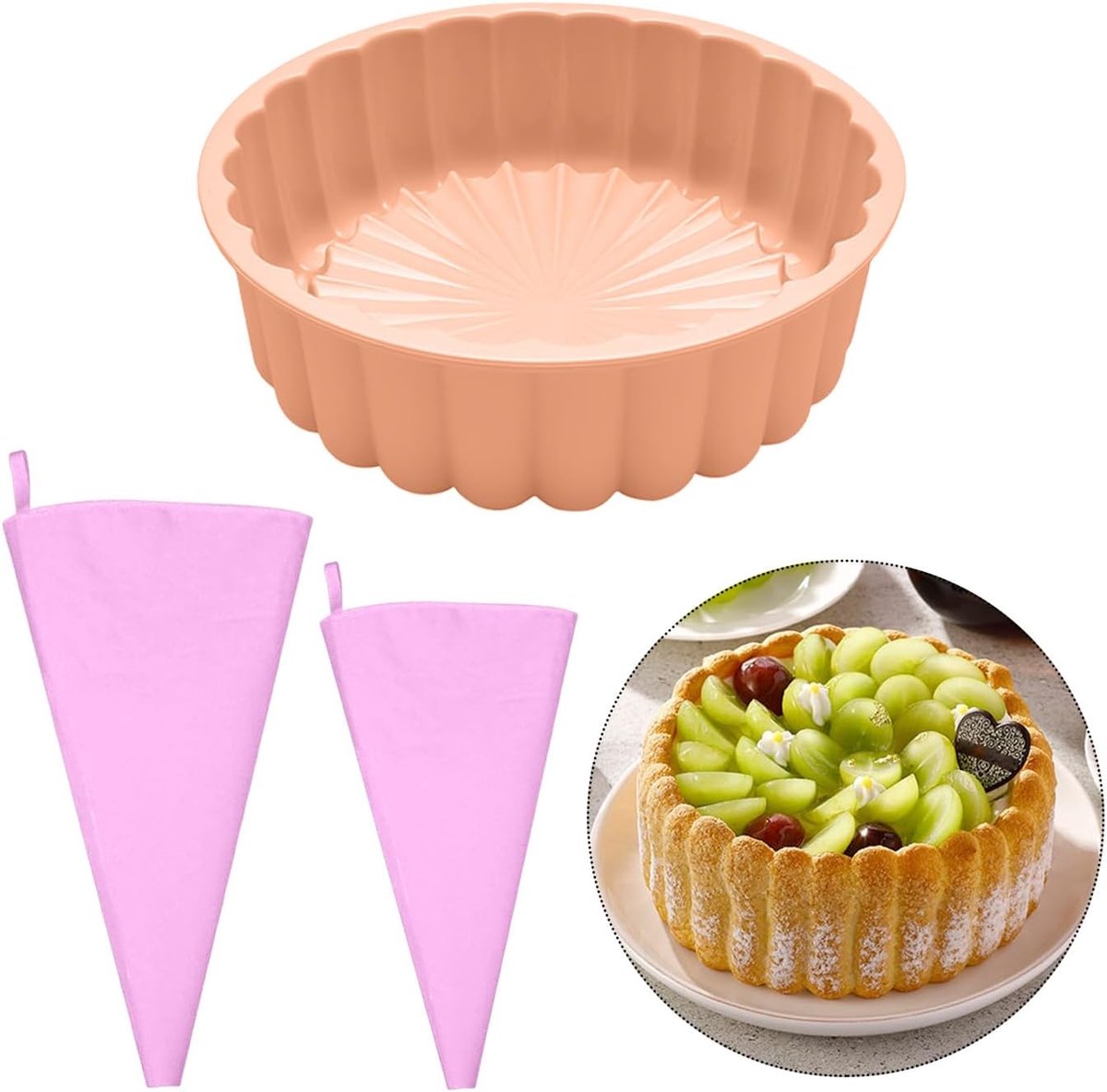 Siliconen cakevorm 20x6 cm - roze - inclusief 2 spuitzakken - ideaal voor taarten en desserts - ShopVlot