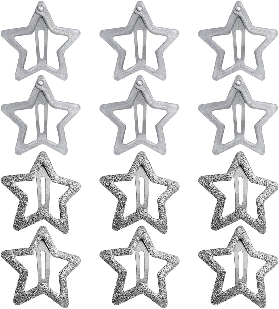 SnelShoppen - Set van 12 Zilveren Haarspeldjes in Zachte Stervorm - Pentagram Haaraccessoires voor Vrouwen en Meisjes - Glitter en Duurzaam Materiaal