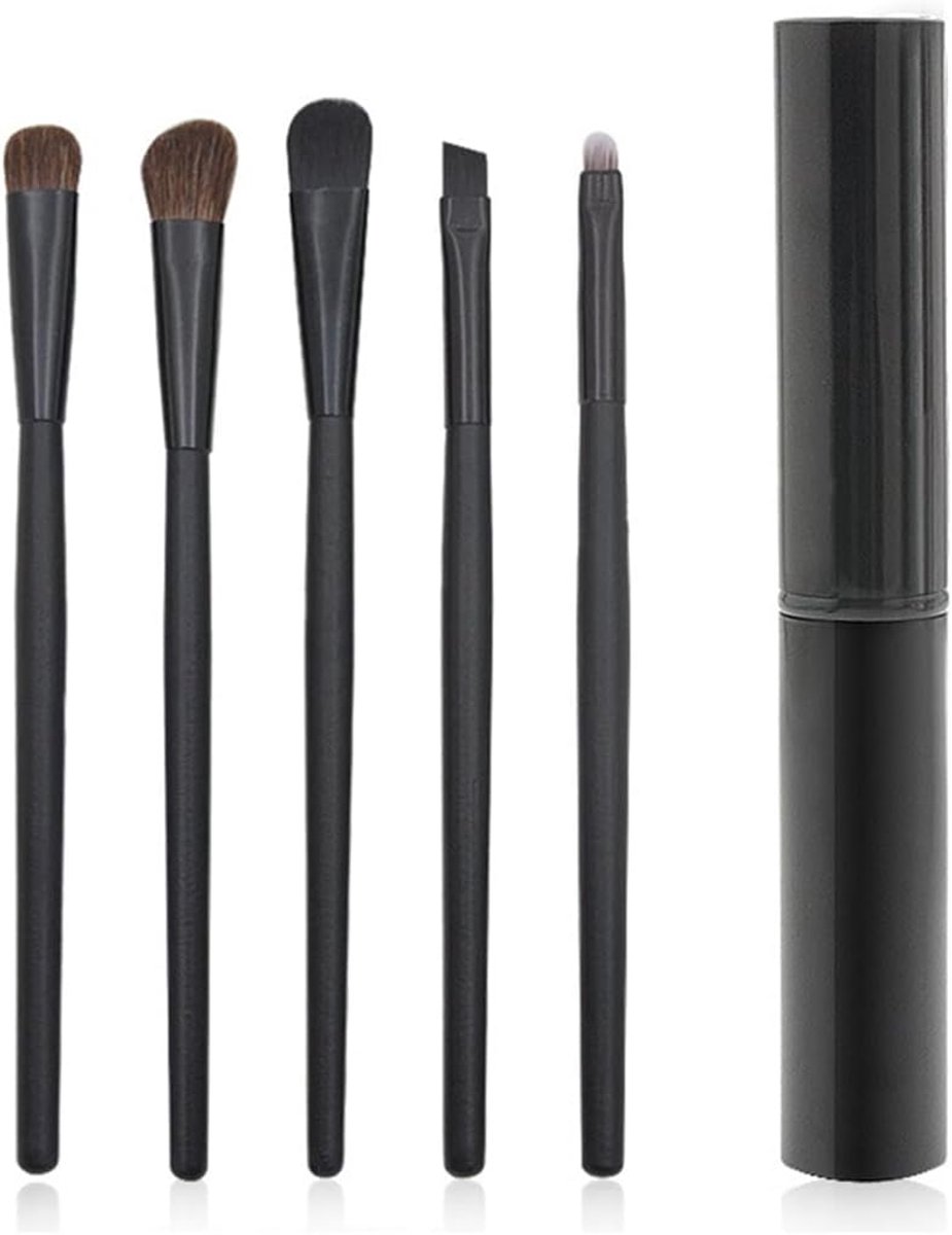 SnelShoppen - 5-delige Makeup Kwasten Set voor Oogschaduw, Inclusief Lipkwast, Wenkbrauwkwast en Concealerkwast, Handgemaakt, Zwart, Perfect voor Vrou