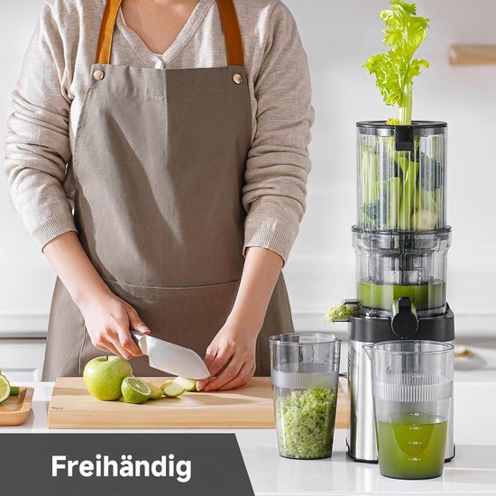 Slow Juicer - Koudpers sapmaker - Gezond sap maken - 120 mm brede opening - 1.8 liter capaciteit - Zilver — afbeelding 3