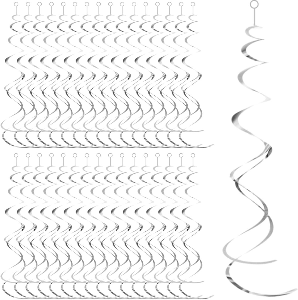 SnelShoppen - 32 Stuks Dubbele Spiraal Hangers, Zilveren Folie Lucht Slangen, Plafond Haak Garlands voor Feesten, Bruiloften, Verjaardagen en Jubilea