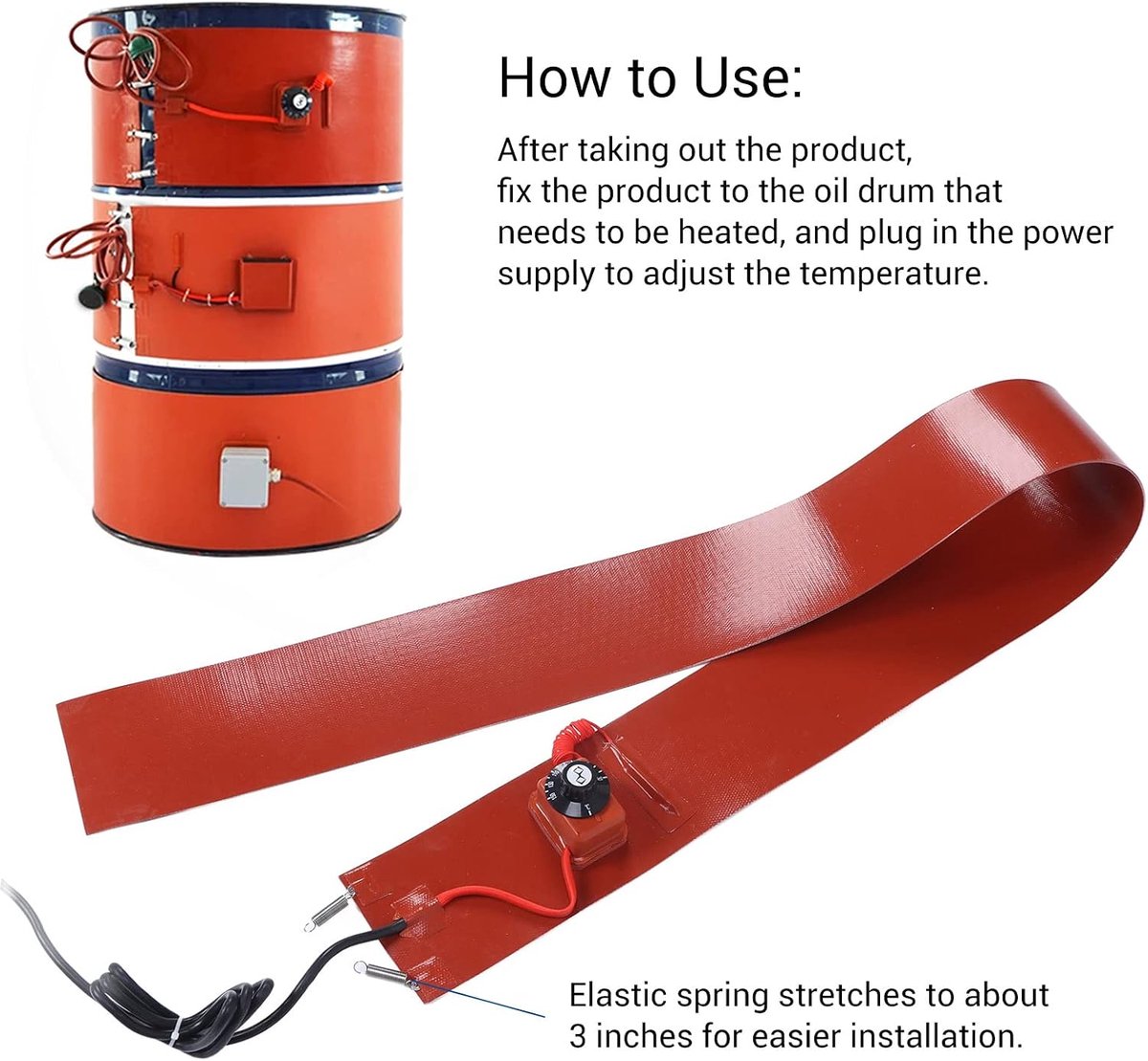 SnelShoppen - Metal Drum Heater Silicone 125mm x 1740mm Vatenwarmer Verwarmingsband 200L 1000W Temperatuurregelaar 30-150°C