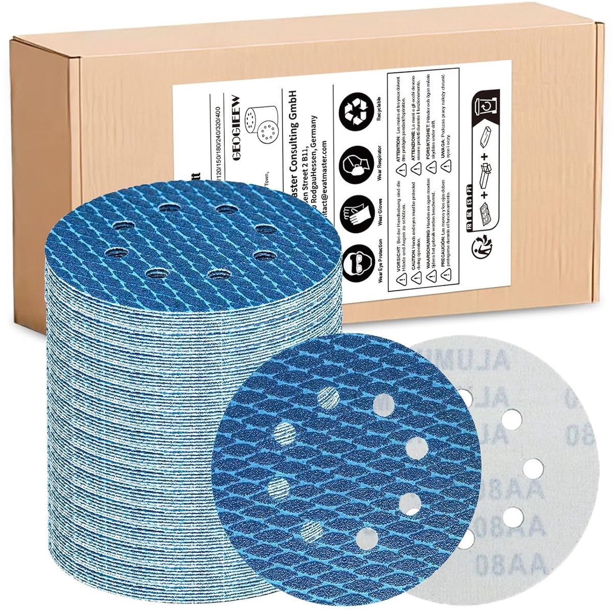 80 Pieces Sandpaper 125mm Velcro, 8 Holes Sanding Discs (60/80/120/150/180/240/320/400 Granule), Ideal for 125mm - ShopVlot