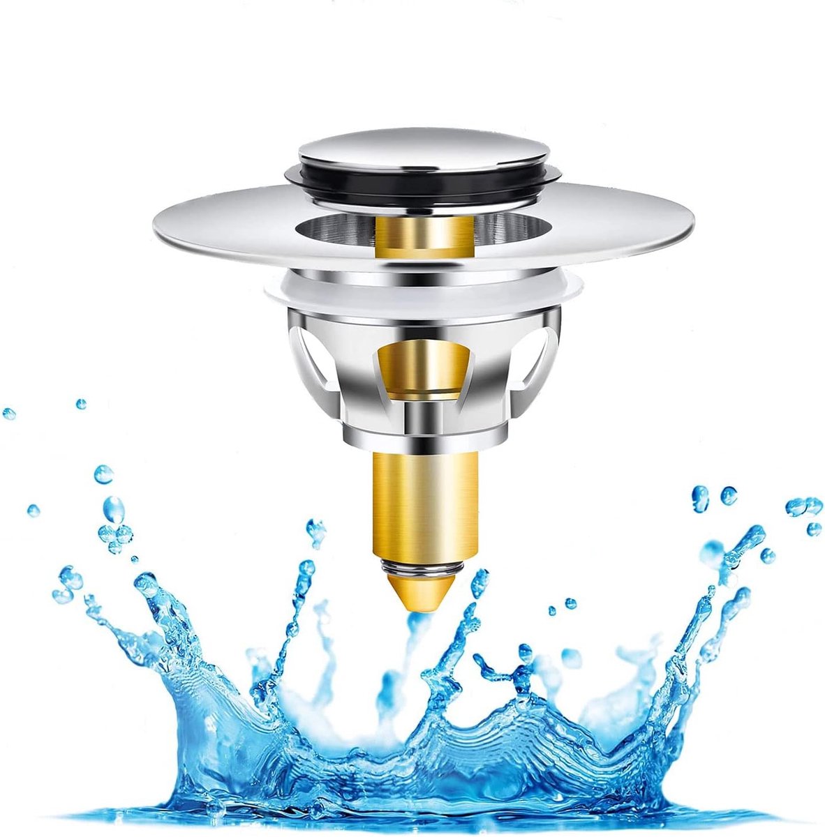 SnelShoppen - Brass Pop Up Stopper - Afvoerstopper Badkamer - Geen Overloop - Bal Core Push Filter - Pop Up Afvoerfilter voor Algemene Wastafel (31mm-