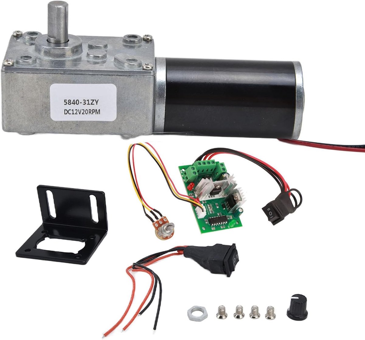 SnelShoppen - DC 12V Gear Motor en PWM Driver Set, 20-400 RPM Motor met 8Mm D-as voor Precisie Toepassingen, Duurzaam en Stil, Ideaal voor Projecten e