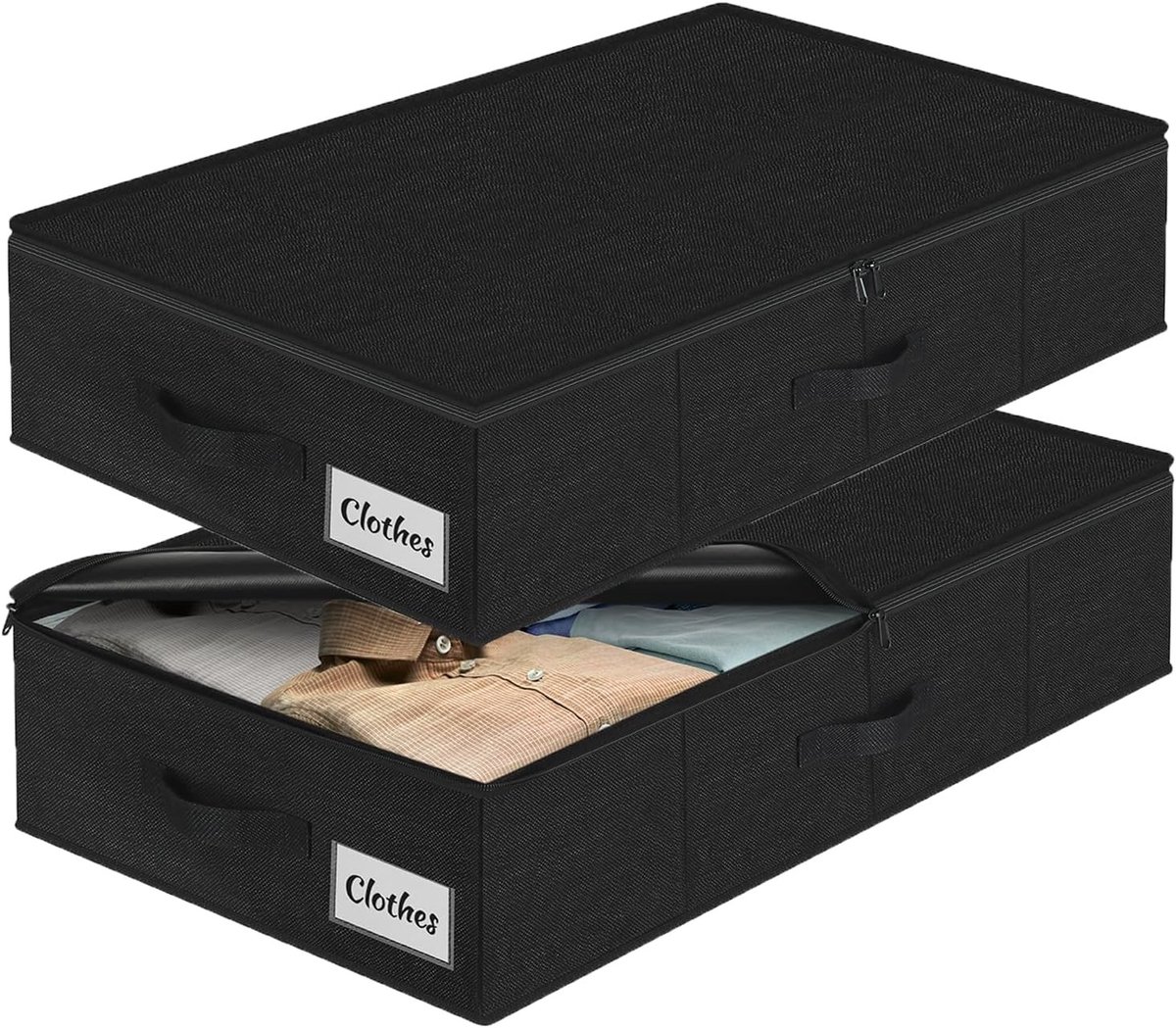 Set van 2 Opvouwbare Opbergdozen - Zwart - 76 x 40 x 17 cm - Waterafstotend Materiaal met Deksel - Voor Kleding en Dekens