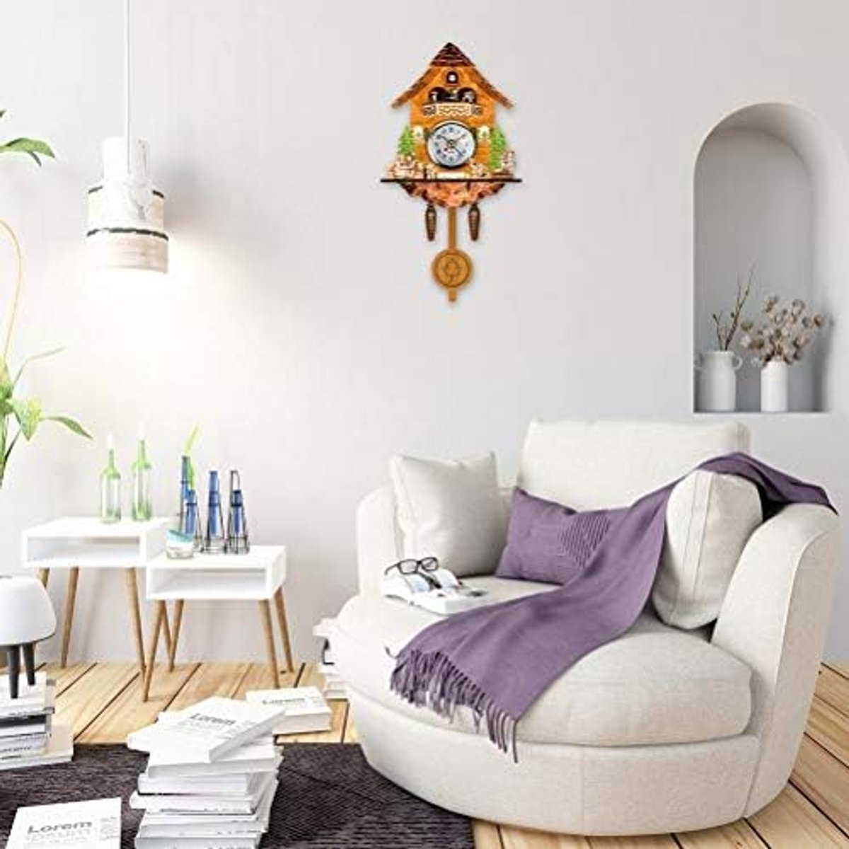 SnelShoppen - Antieke Houten Koekoeksklok, Traditionele Noordwest-Europese Wandklok met Automatische Swing Bel Pendule, Natuurlijke Houtkleur, Perfect