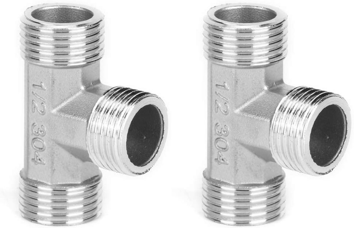 SnelShoppen - 1/2 Inch RVS T-stuk Fitting - 3-Weg G1/2 Manneke Verbinder - Duurzame T-connector voor Pijpverbindingen in Tuin en Keuken